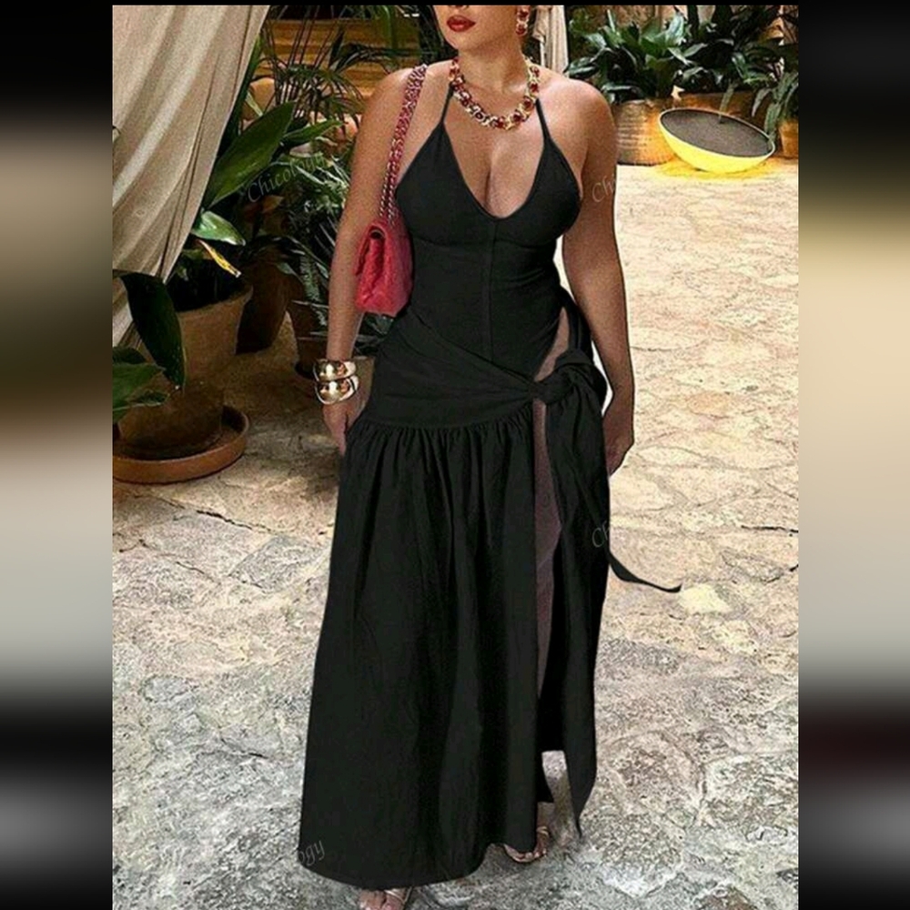 Elegant Black Halter 2 Piece
